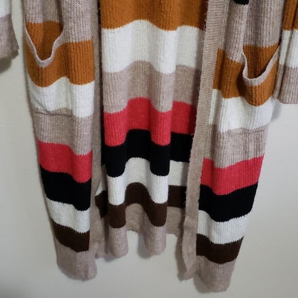 Allison Joy Open Front Gabby Stripe Sweater Cardigan Duster - Picture 5 of 10
